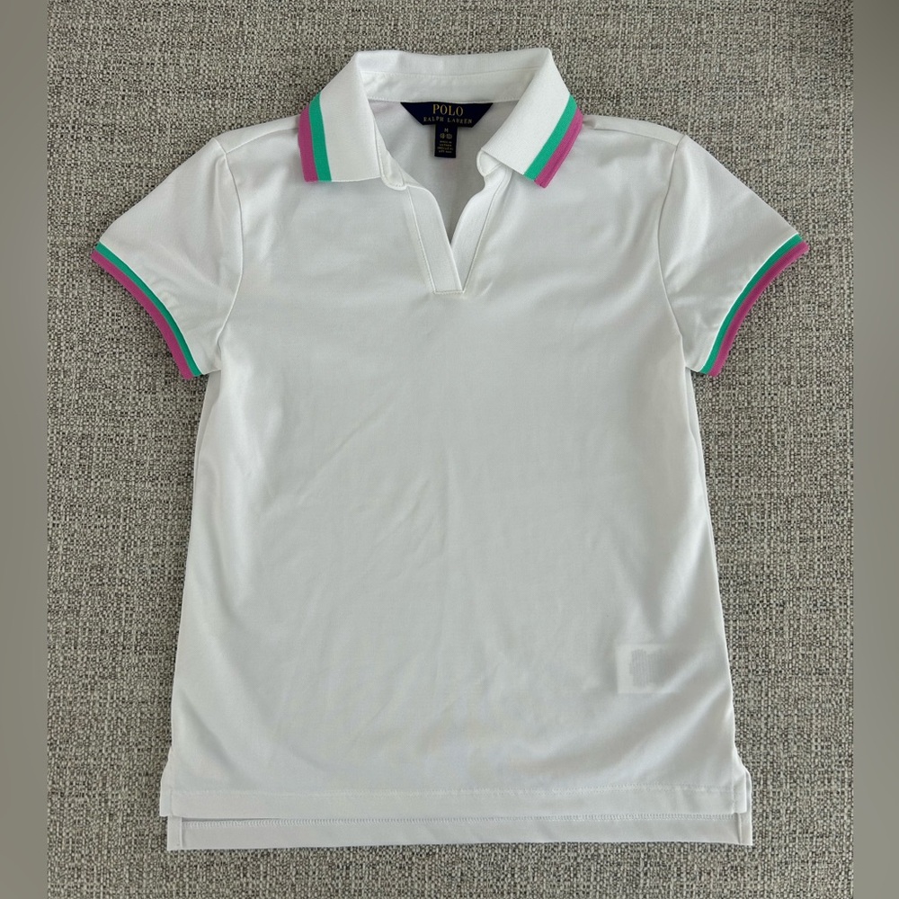 Polo Ralph Lauren Girls Medium (8-10) White VNeck Short Sleeve Polo